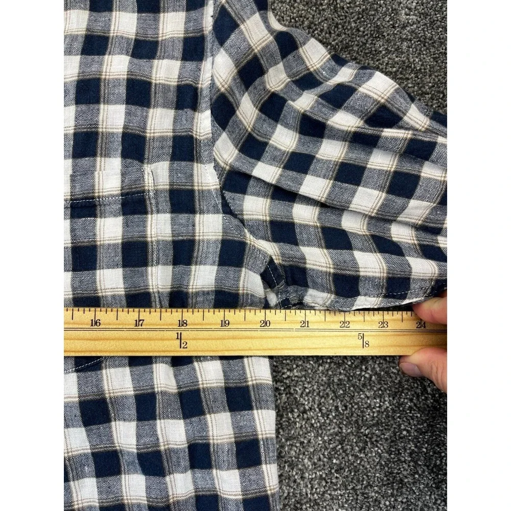 Banana Republic Shirt Mens S Camden Fit Button Down Linen Long Sleeve Plaid Blue